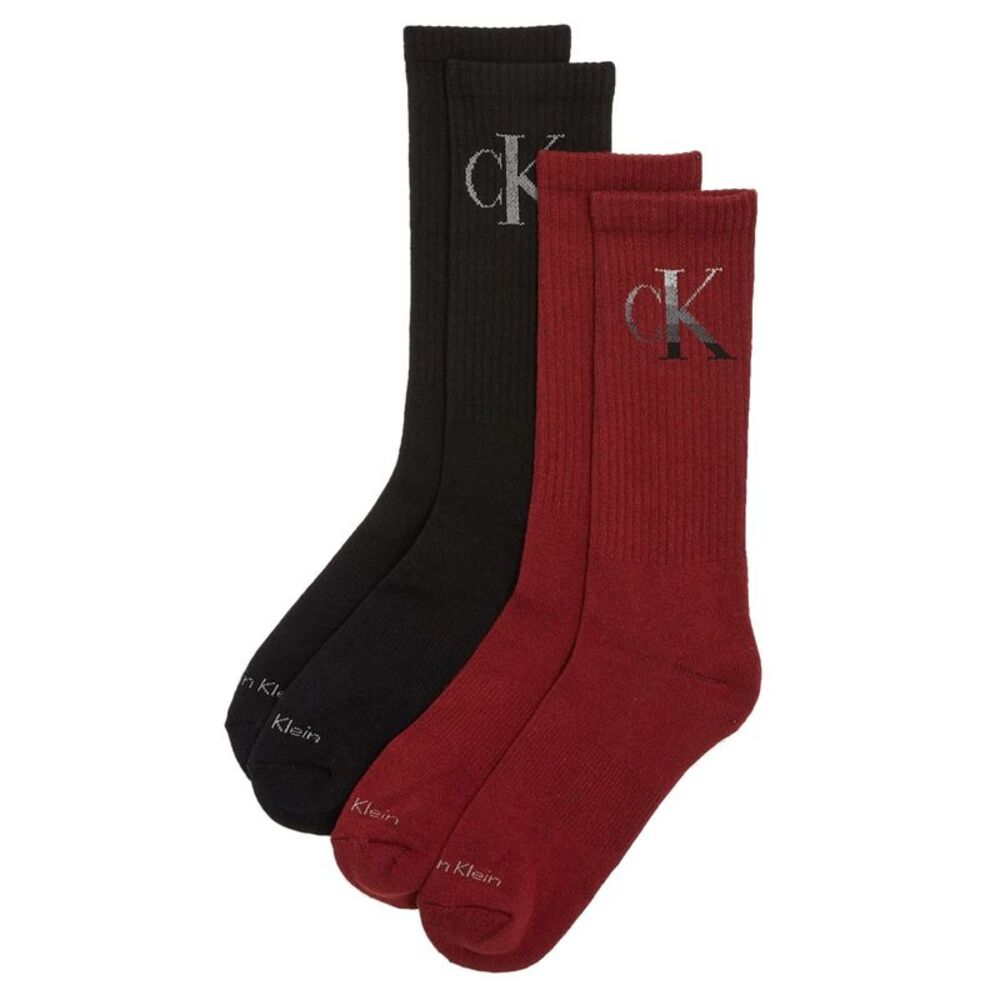 Calvin Klein Mens 2 Pack Ribbed Cushion Crew Socks Burgundy/Black - NWT
